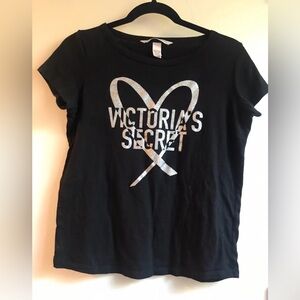Victoria's Secret Black baby Tee with Silver Glitter Heart Logo